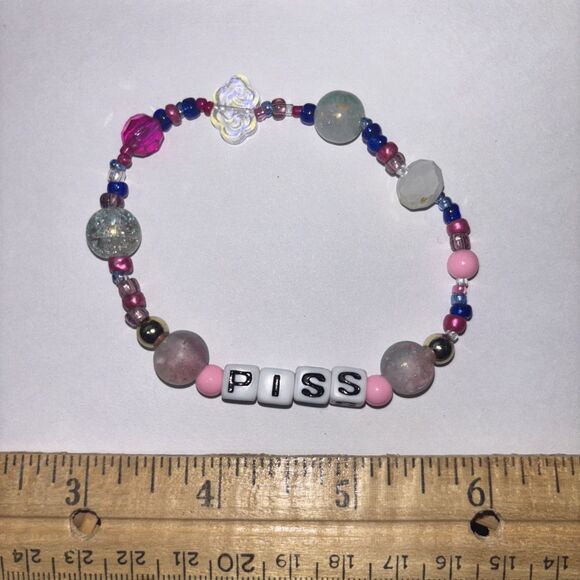 multicolor “Pi*s” Bracelet Adult Humor Beaded Handmade Naughty Word Accessories - Picture 1 of 3